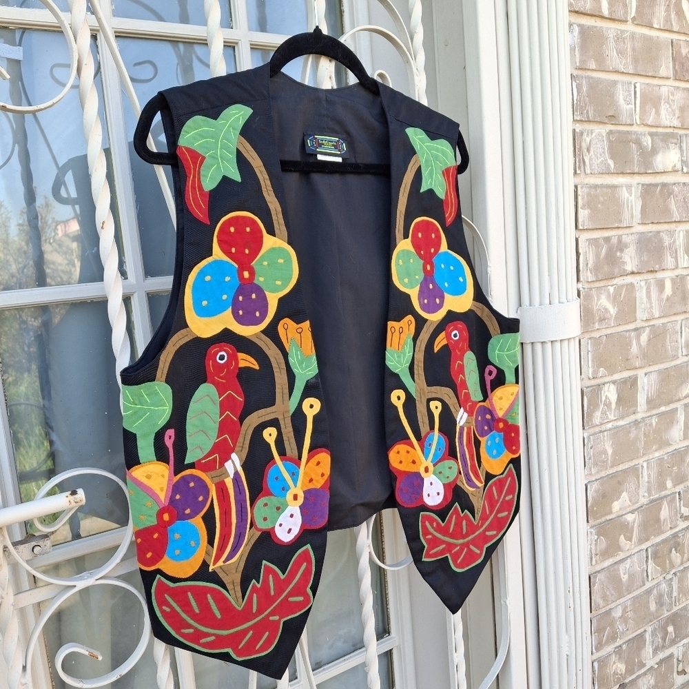 Sed's Crafts Handmade Mola Art Vest  Made In Panama  Women Size Small - Picture 4 of 14